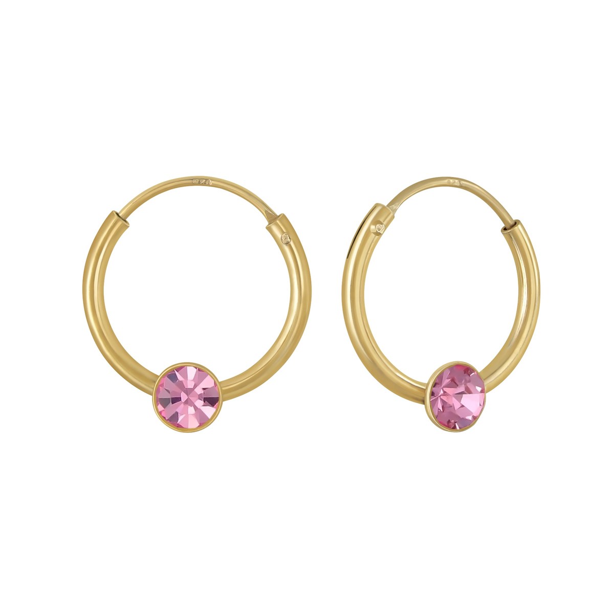 Boucles d'oreilles enfant cristal en argent 925 plaqué or