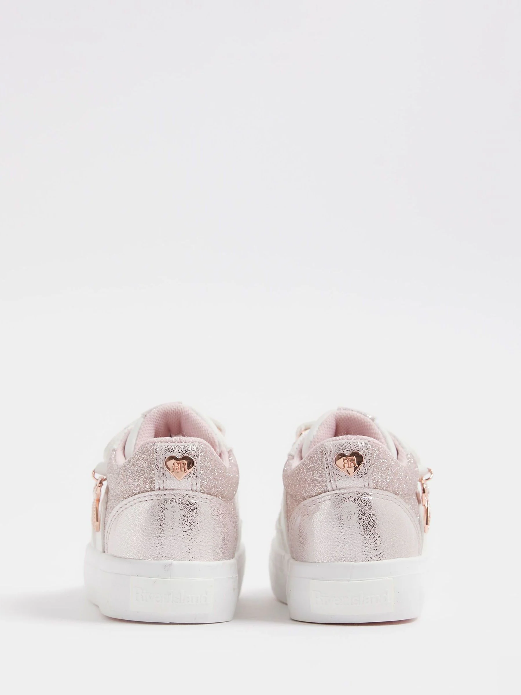 River Island Girls Rose Gold Bow Charm Trainers