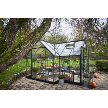 Tuinkas Royal Well Garden Room zwart gecoat met 3mm veiligheidsglas