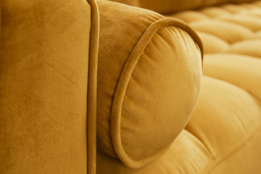 Elegantes Ecksofa COZY VELVET 260cm senfgelb Samt Federkern 3-Sitzer
