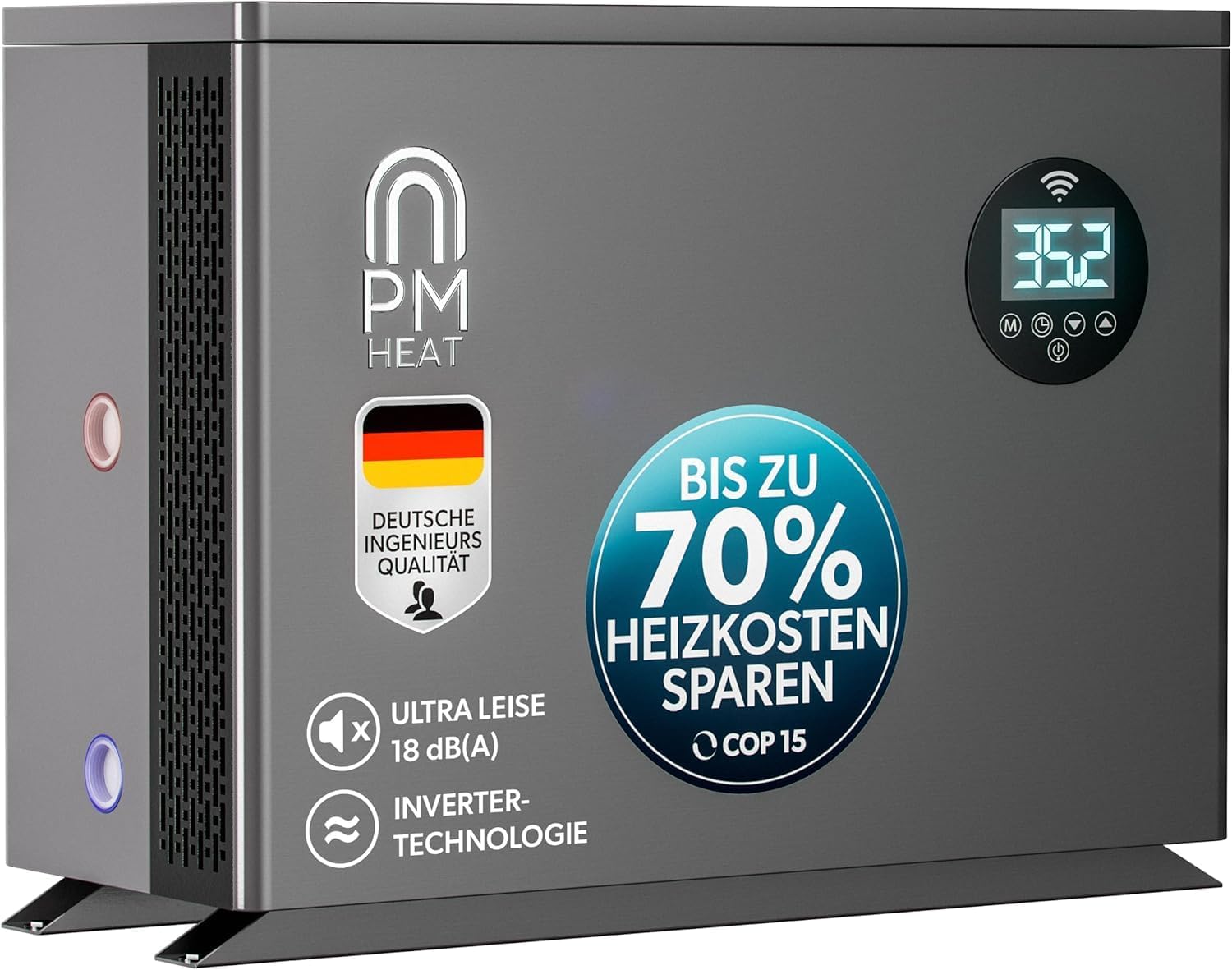 poolomio® Wärmepumpe Pool 50-80m³ | Effiziente Full Inverter Wärmepumpe Invermo 14 kW mit Smarter App-Steuerung | Ultra leise Poolheizung mit Smarter App-Steuerung (14.000 Watt, COP 15)