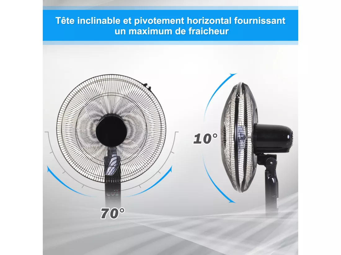 Ventilateur sur pied Ø 44 cm hauteur réglable oscillant silencieux 45 W avec télécommande minuterie 3 modes 3 vitesses noir