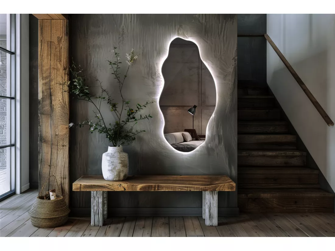 Miroir Lumineux LED Froid Organique Irrégulier pour Salle de Bain Salon 50 cm x 100 cm - lumière froide