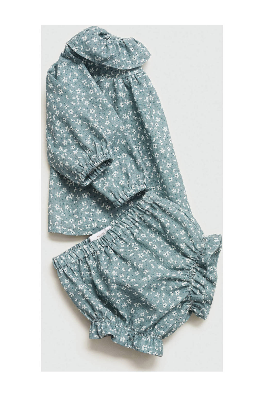 Mango Kids jurk + bloomer met bloemdessin groen/wit
