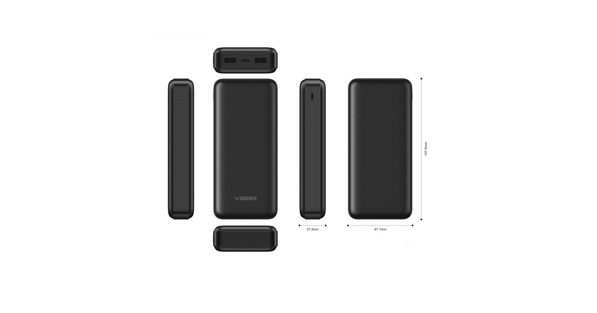 VEGERA20 powerbank 20.000 mAh  (Zwart)