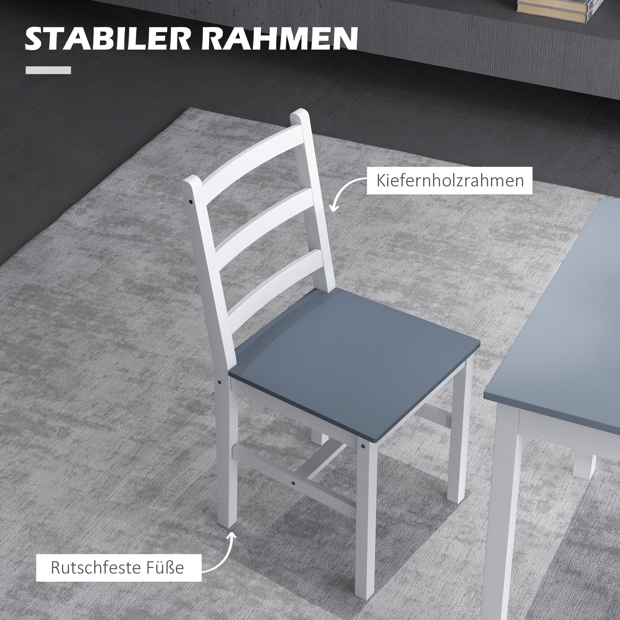 HOMCOM Essgruppe mit Anti-Rutsch-Fußpads grau, weiß 75L x 75B x 73H cm