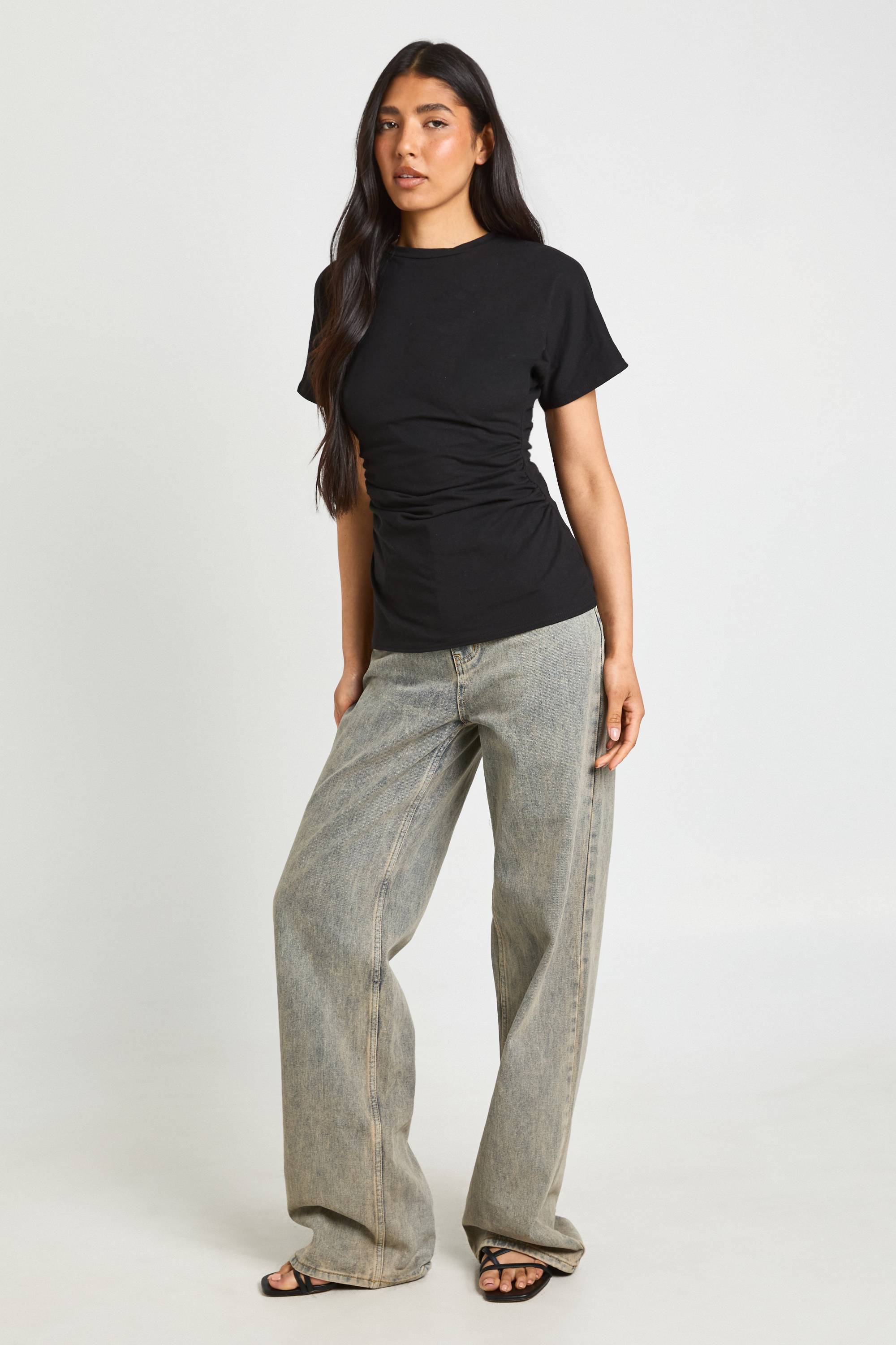 boohoo T-shirt Tall En Jersey À Taille Froncée Et Manches Courtes
