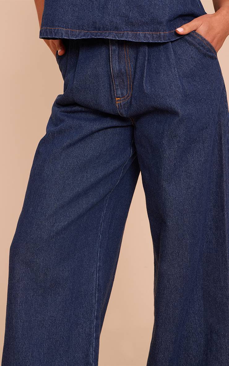 Bleu Indigo Jean Large Plissé Taille Haute