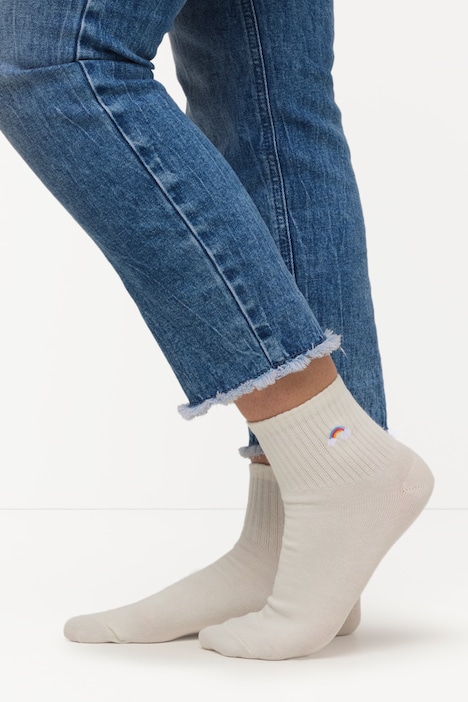 Kurzschaft-Socken, Regenbogen-Stickerei