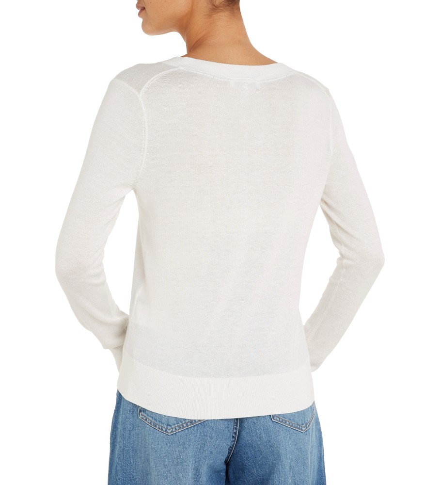 Camisa Tommy Hilfiger com decote em V e costura, branca