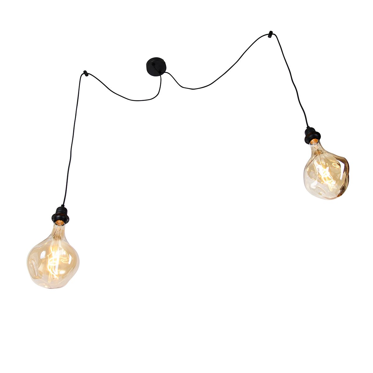 Hanglamp zwart 2-lichts incl. LED goud dimbaar - Cava Luxe
