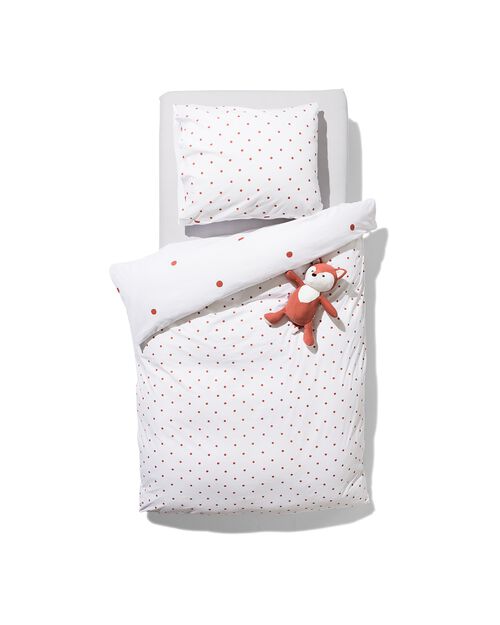 housse de couette 140x200/220 coton doux blanche à pois marron