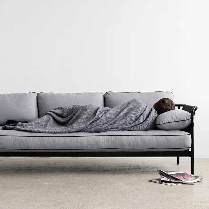 HAY - Can Sofa, 3-Sitzer, Chrom / Canvas schwarz / Steelcut 975 dunkelgrün