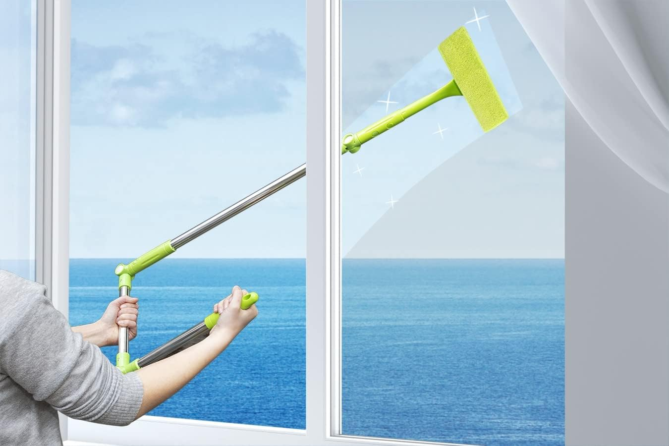 (30-194cm) 3in1 Ausziehbare Teleskop Reinigungs Bürste Biegbarer Glas Fenster Reiniger Pflege Wischer - Grün