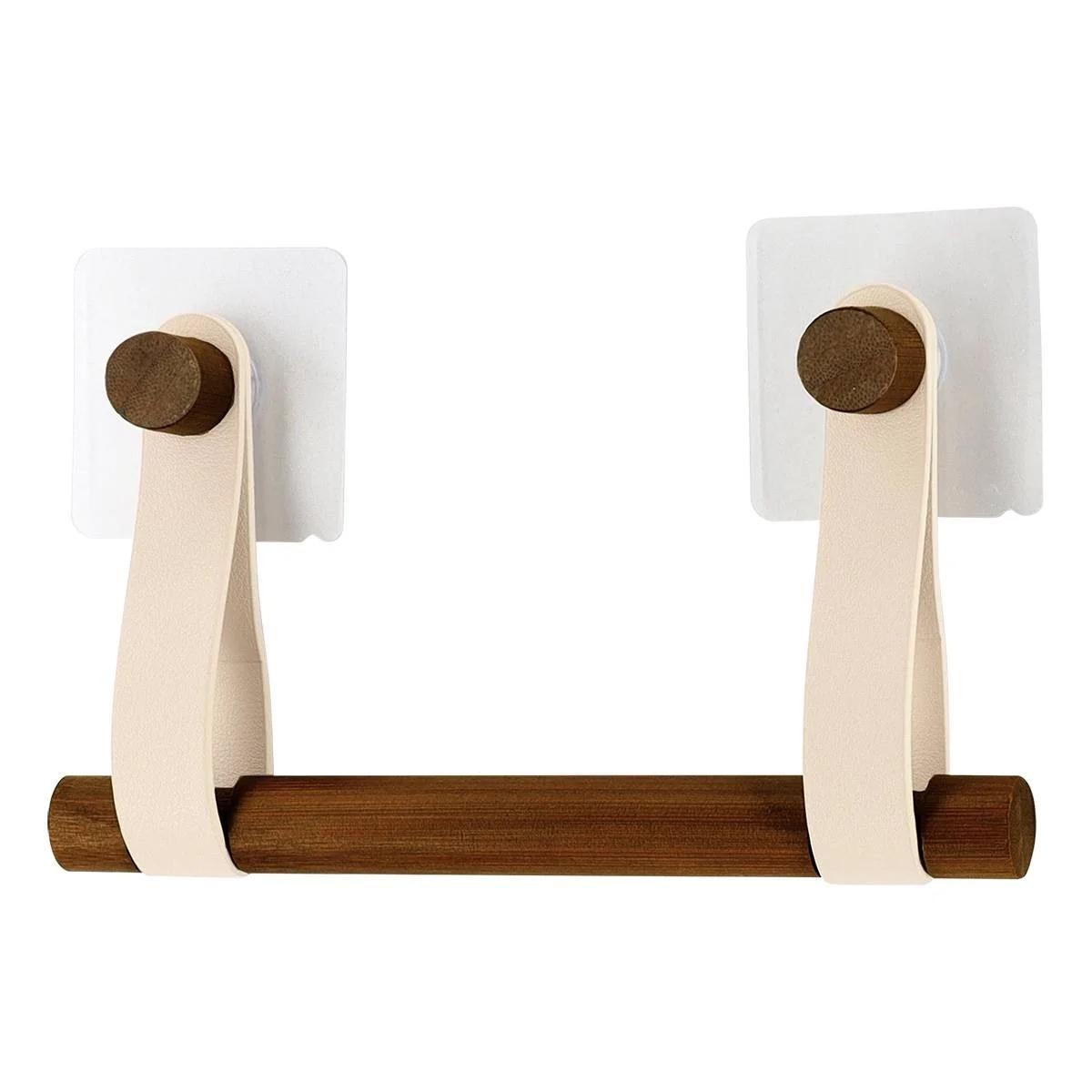 DEROULEUR PAPIER WC BAMBOU LANIERES SIMILI CUIR BEIGE