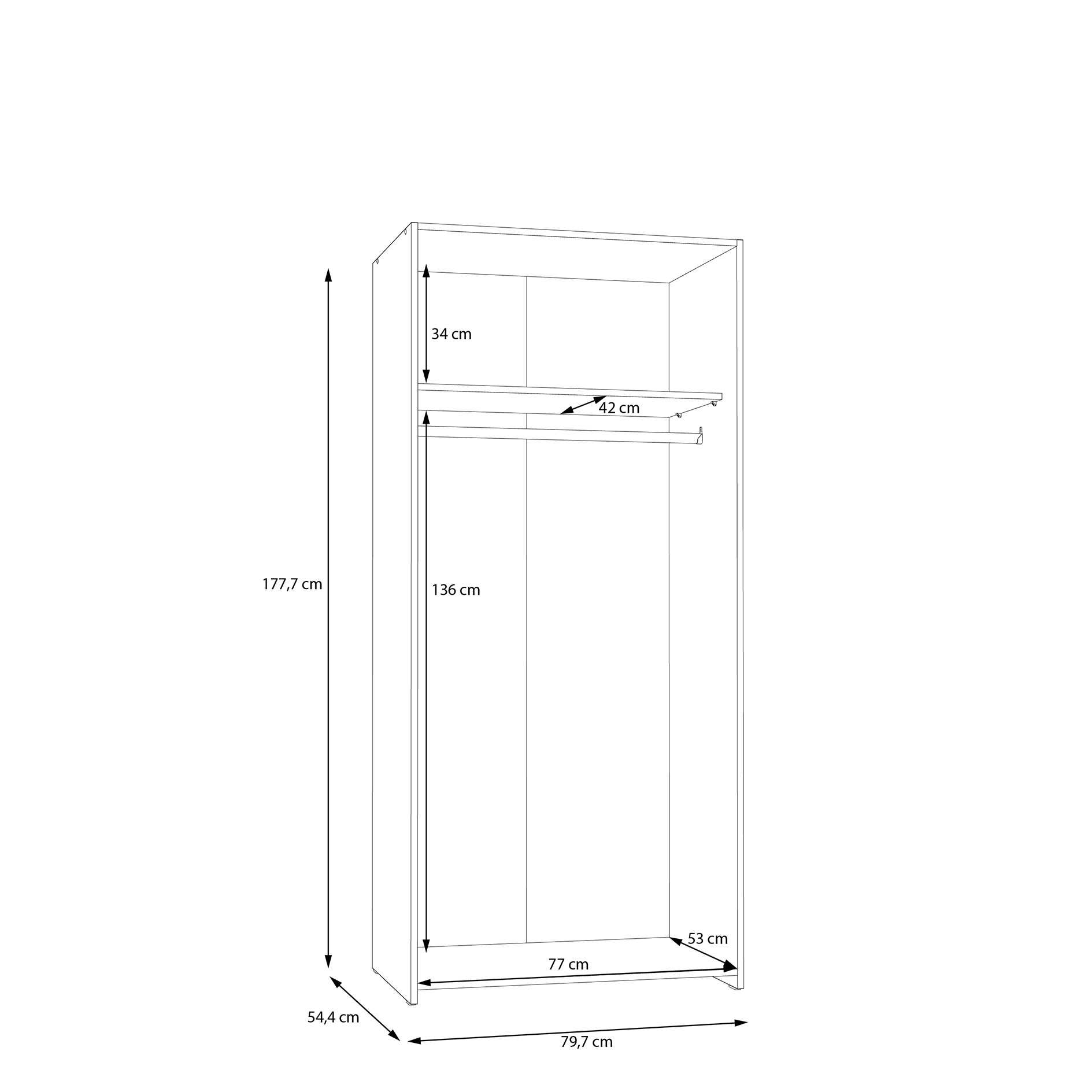 Drehtürenschrank - weiß - 2 Türen - 79,7 cm