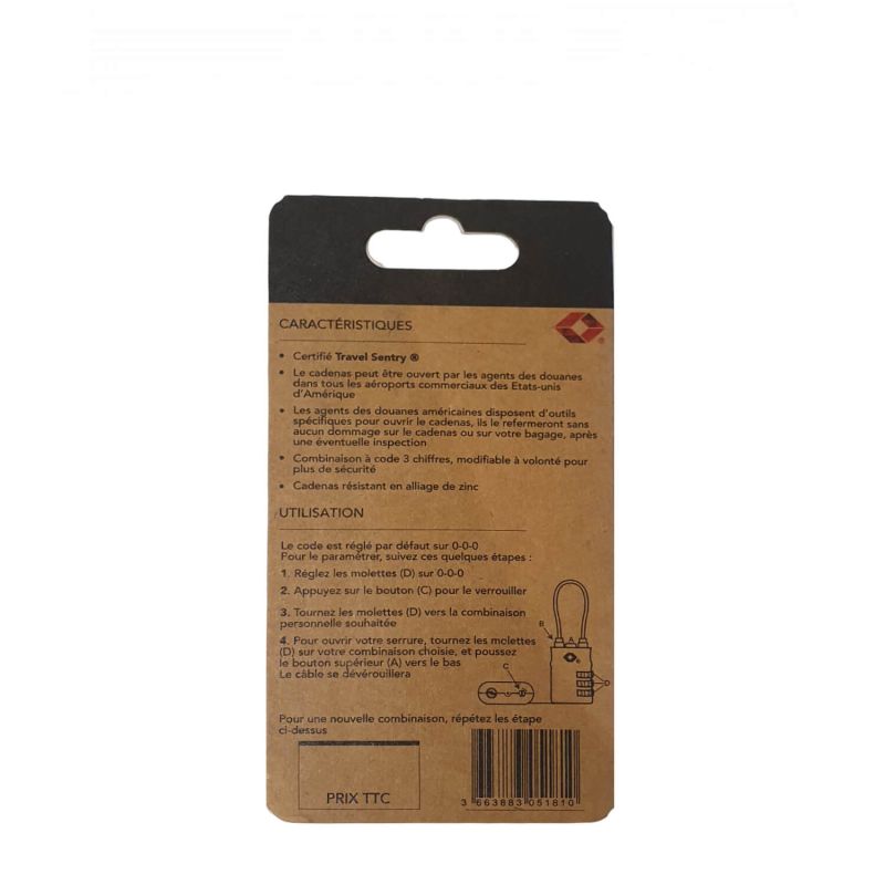 Cadenas TSA à 3 chiffres avec câble 62101 Bleu