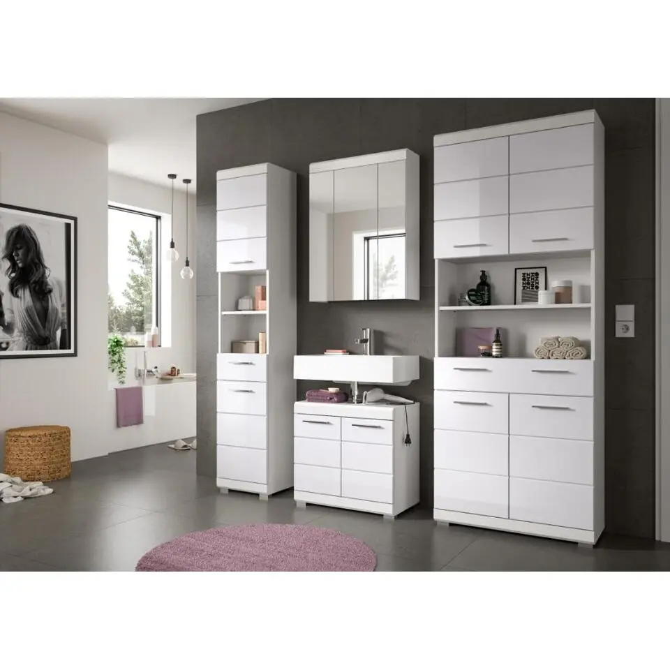 Hioshop Scout kolomkast 4 deuren- 1 lade- 2 planken wit hoogglans- wit