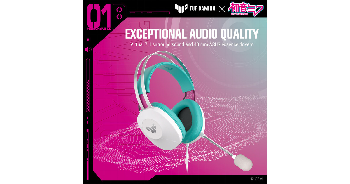 ASUSTUF Gaming H1 Gen II Hatsune Miku Edition over-ear gaming headset  (Wit/turquoise, Pc, PlayStation 4, PlayStation 5)