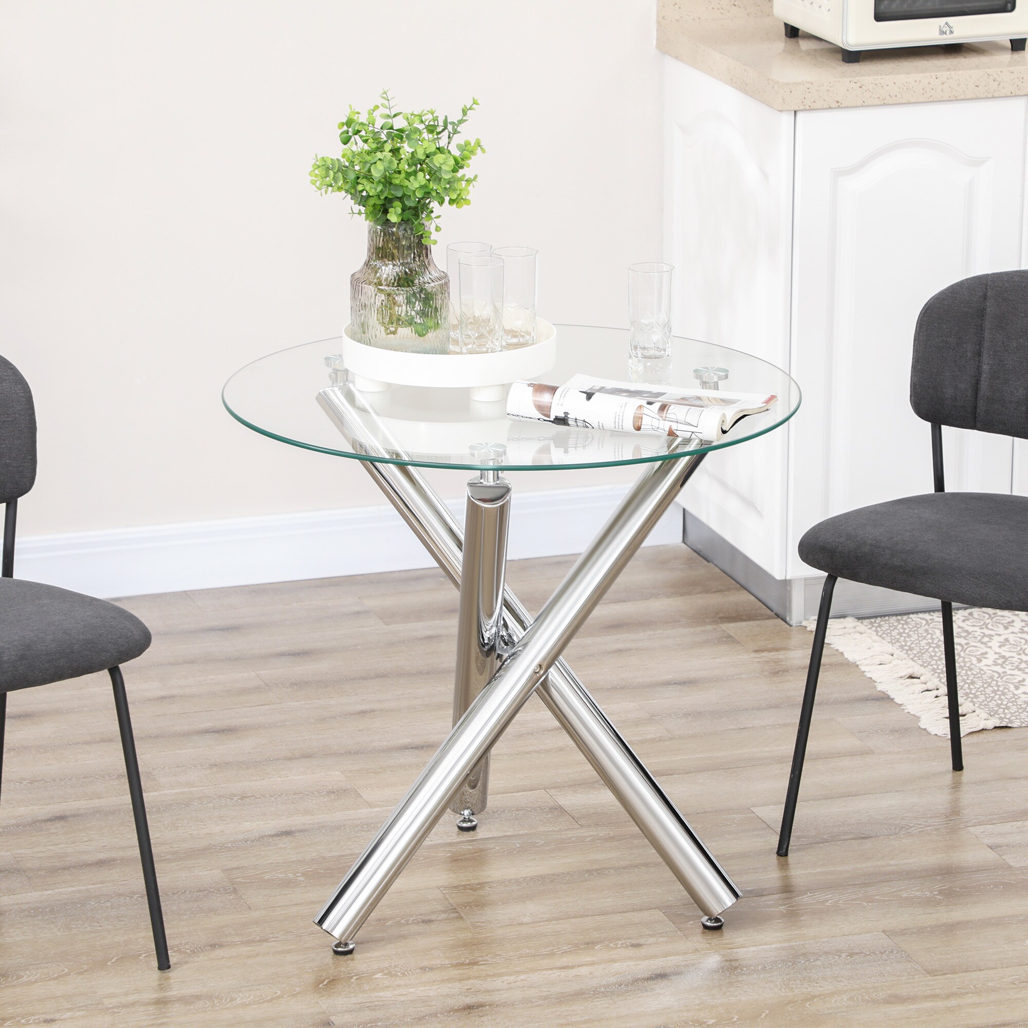 HOMCOM Esstisch mit verstellbaren Füße und Glasplatte transparent 80L x 80B x 74H cm