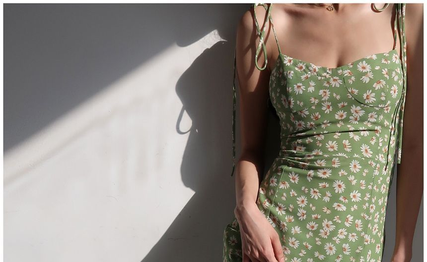 Honmizz - Spaghettibandjes bloemen slim-fit split midi-jurk