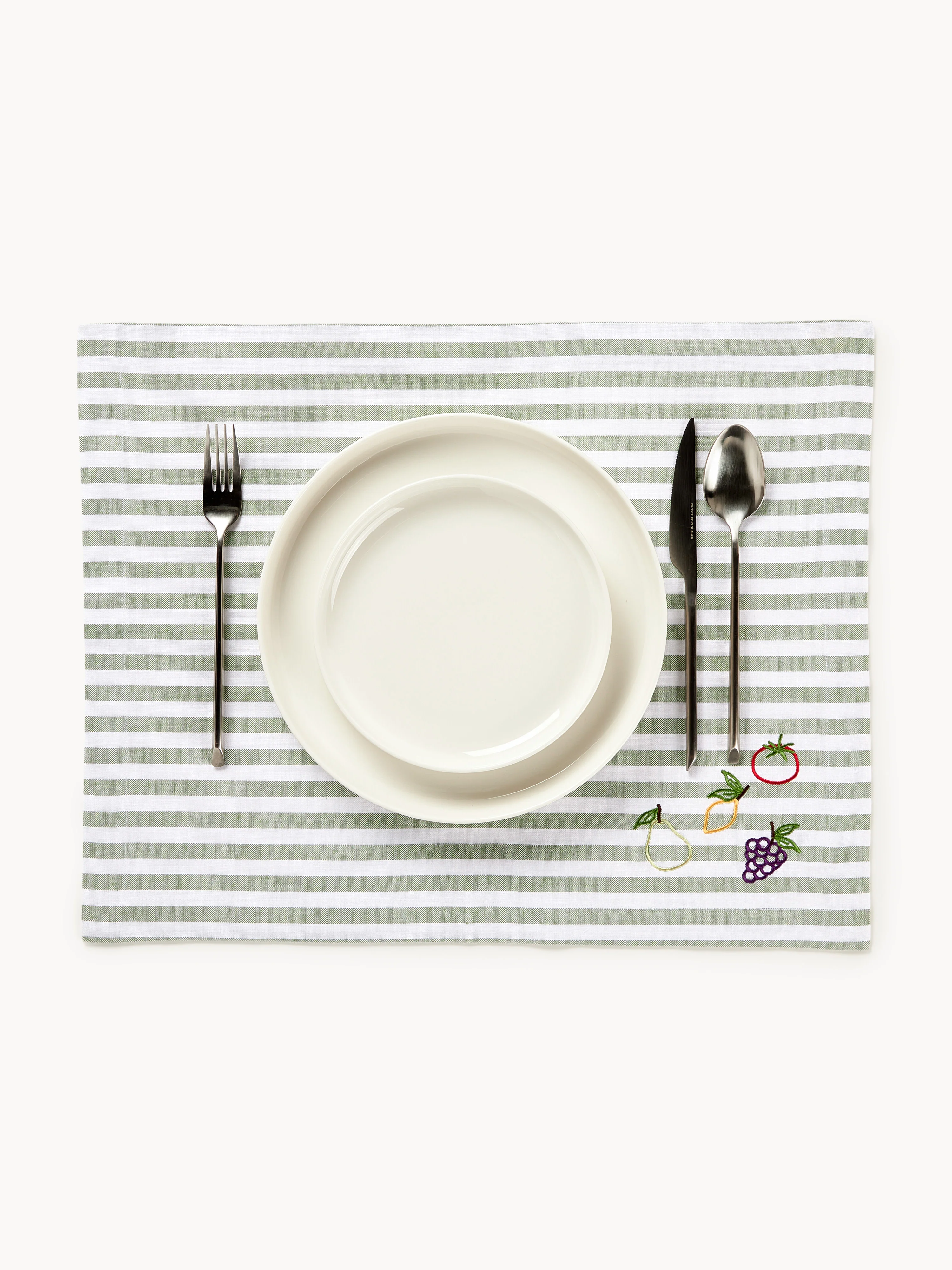 Gestreepte placemats Melony met geborduurde motieven, 2 stuks