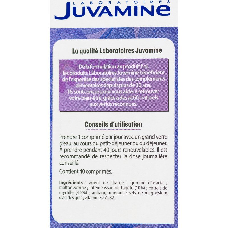 Complément alimentaire Juvamine Luteine Myrtille - Boîte de 40 comprimés