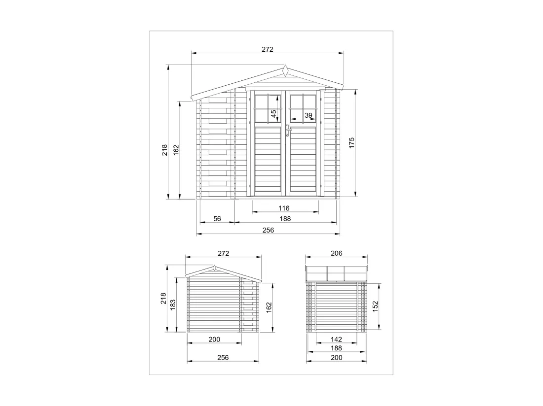 Abri de jardin en bois et range bûches extérieur - 3,53 + 0,97 m2 - TIMBELA M386F