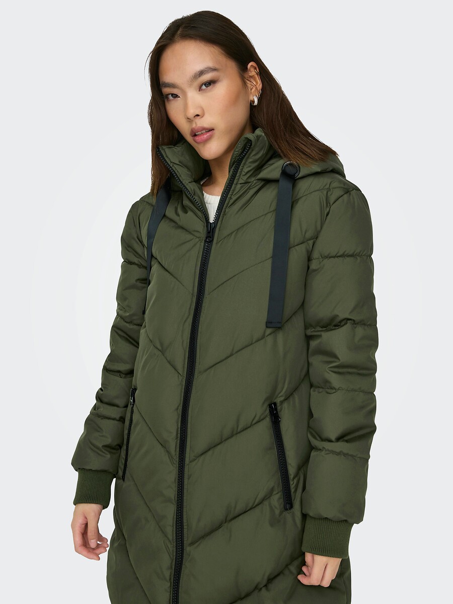 JDY<br>Jaqueta comprida de plumas com capa