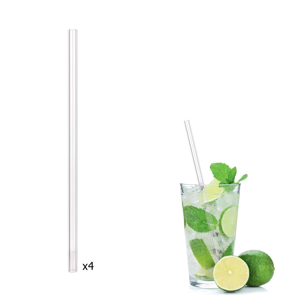 PAILLE TRANSPARENTE EN VERRE X4 AVEC GOUPILLON