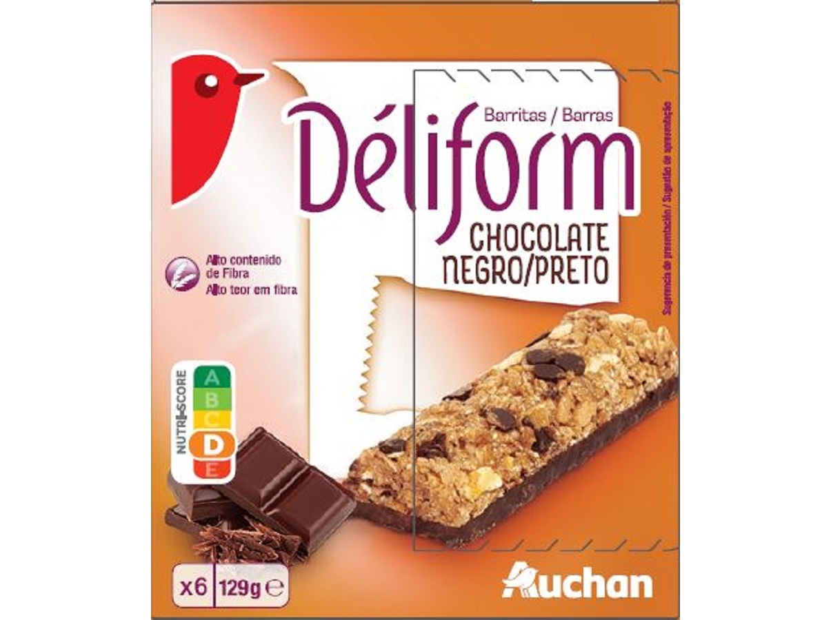 BARRAS DE CEREAIS AUCHAN CHOCOLATE PRETO 129 G 6 UN
