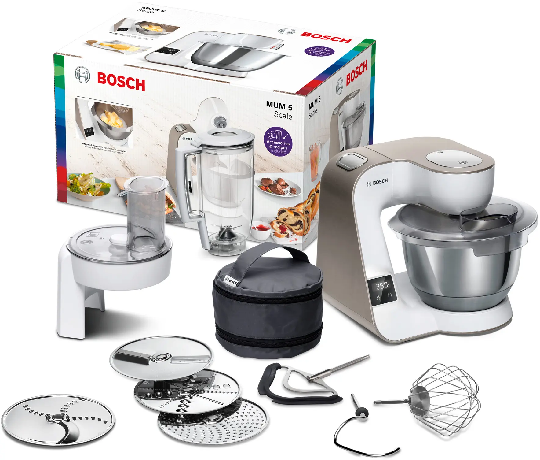 Serie 4 Keukenmachine met weegschaal en timer MUM 5 1000 W Wit, Champagne
