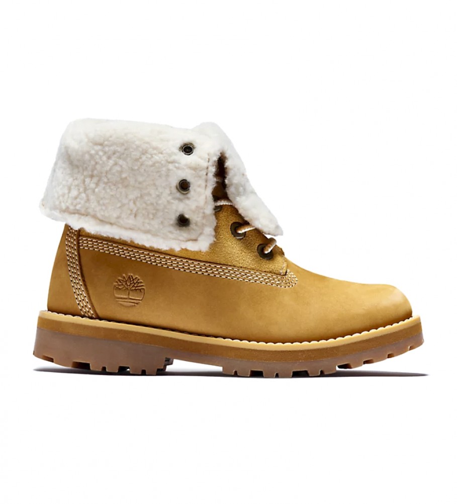 Bota Timberland Courma Kid com cano alto em pele de carneiro, amarela / OrthoLite