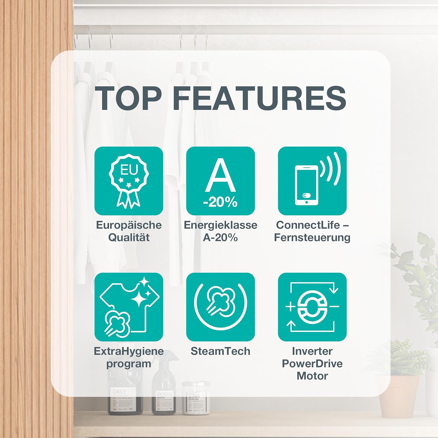 Gorenje WPNA84A2TS Waschmaschine mit Dampffunktion/ConnectLife / 8Kg / 1400 U/min / 15 Programme/Totaler AquaStop/Wave Active Trommel/ExtraHygiene/PowerWash/Schnell Waschgang/EEK: A-20%