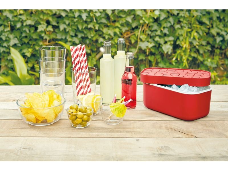 Lékué Eiswürfelbox Rot Eiswürfelschale mit dem Eisbox zur Herstellung und Aufbewahrung von Eiswürfeln