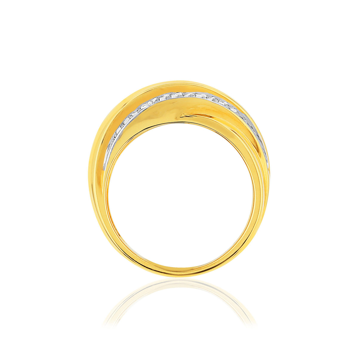 Bague plaqué or 2 tons entrelacée zirconias