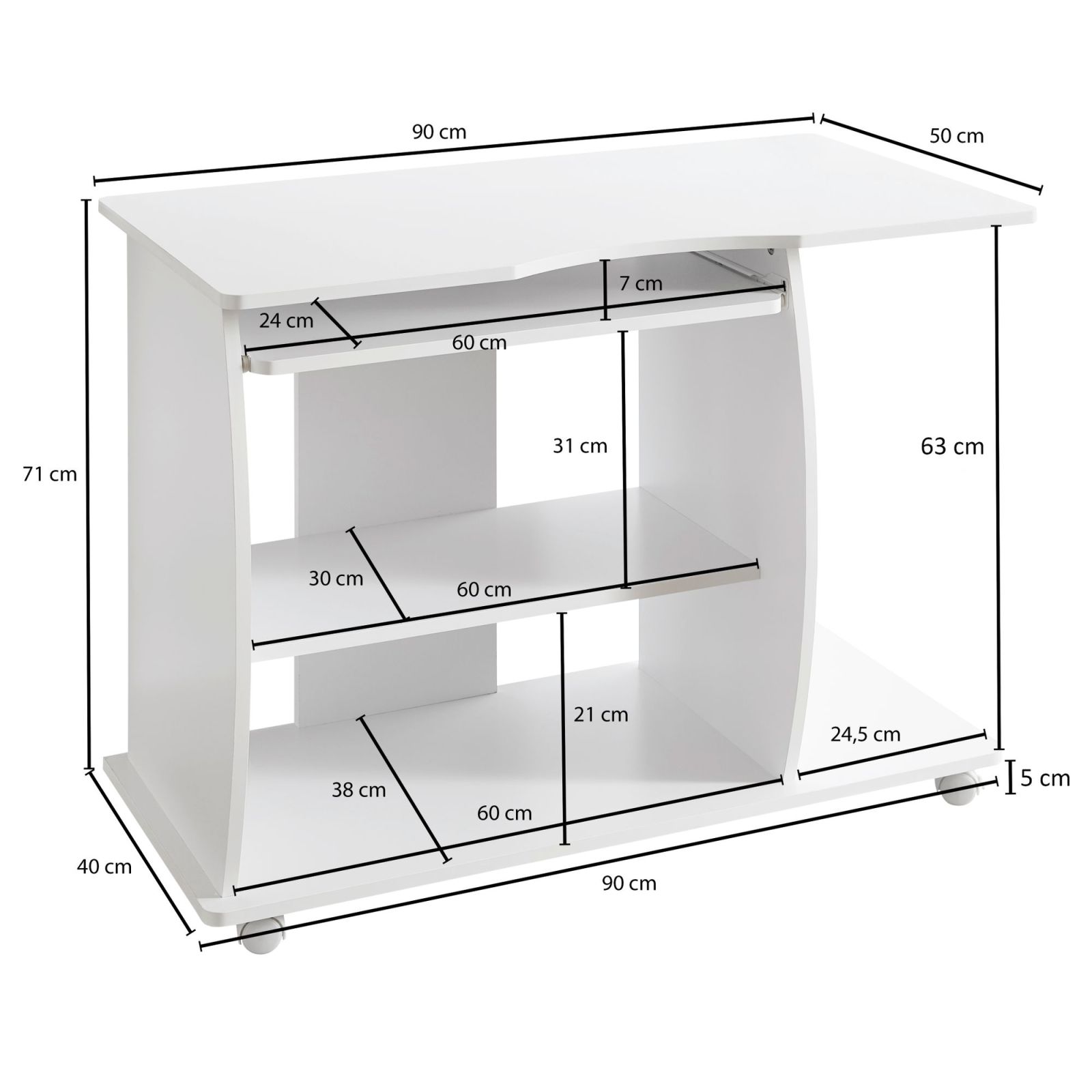 Schreibtisch - weiß - mit Tastaturauszug - 90 cm breit
