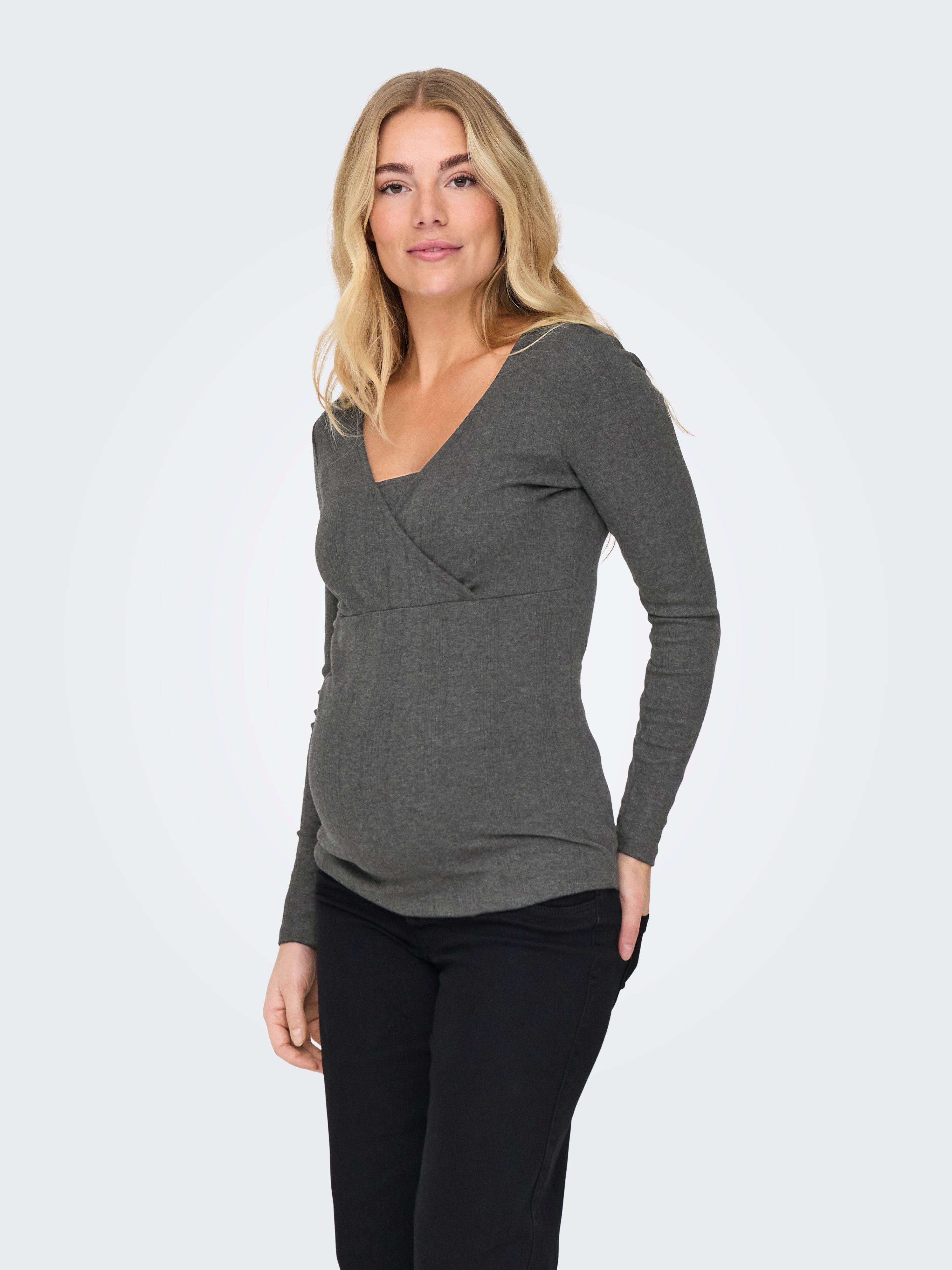 OLMLARA Top Dark Grey Melange