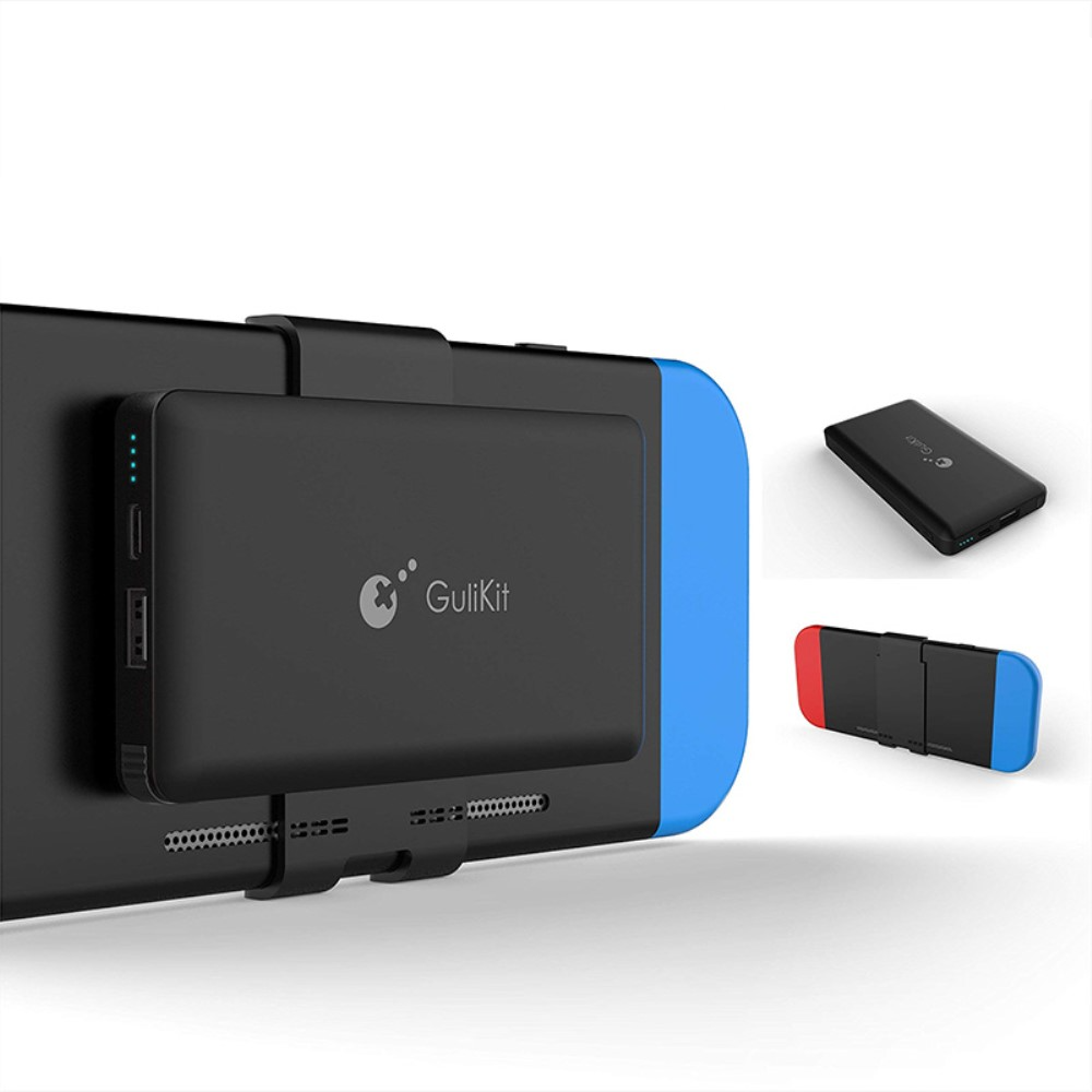 Aufsteckbare USB A / USB C Powerbank Reise Ladegerät für Nintendo Switch / Smartphones / Tablets (10000mAh) - Schwarz