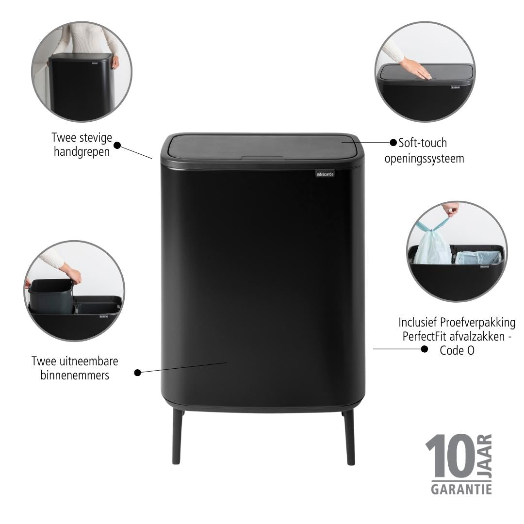 Brabantia Bo Touch Bin Hi Afvalemmer 2 x 30 L - Zwart