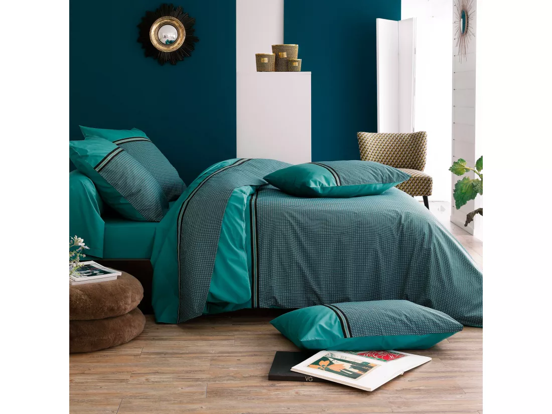 Taie de traversin 140x43 cm percale de coton GUSTAV vert Emeraude