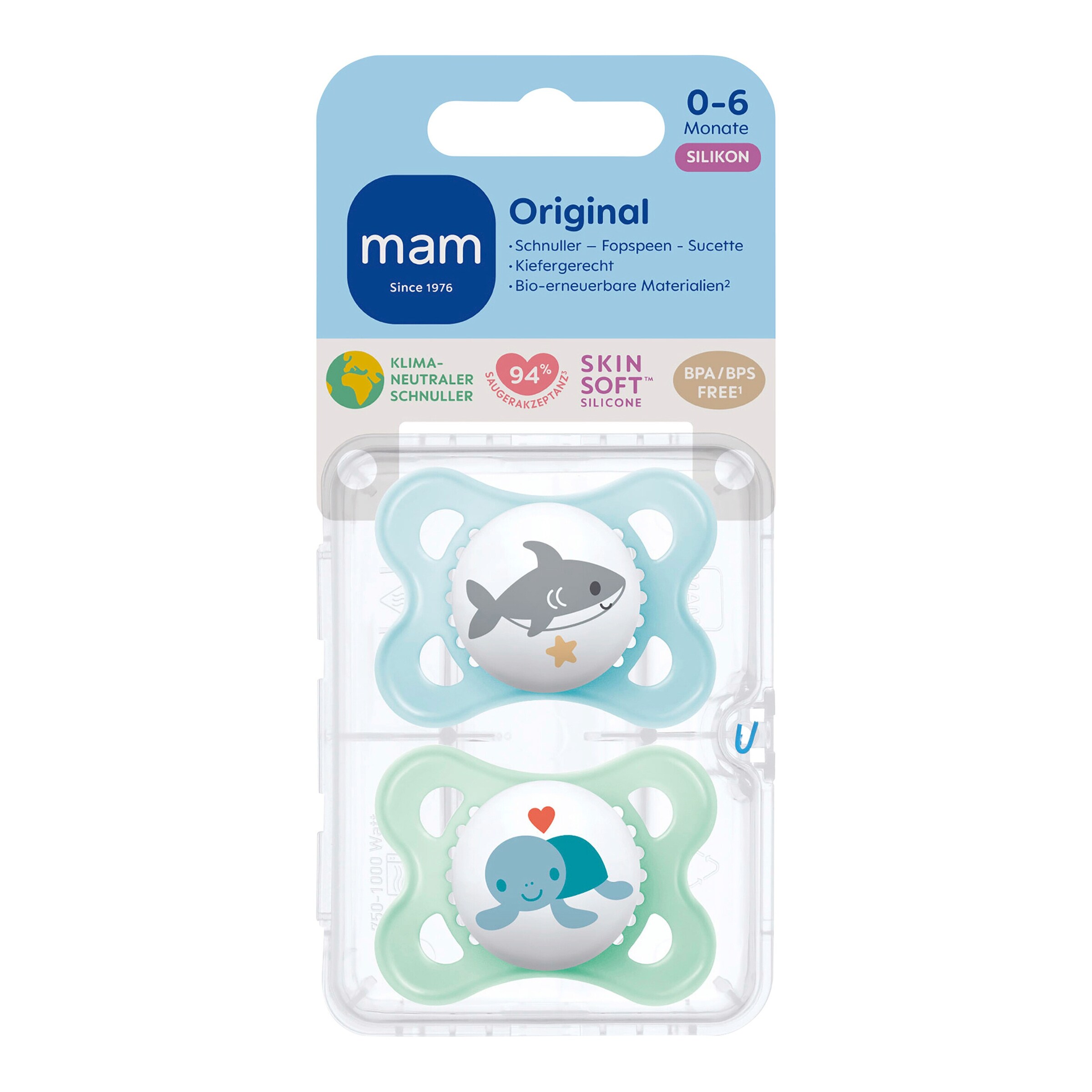 MAM 2er-Pack Schnuller Original Silikon, 0-6M blue
