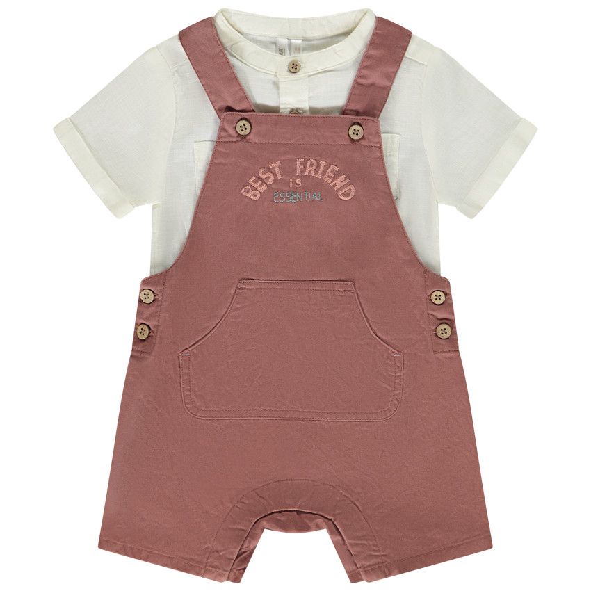 Ensemble 2 pièces salopette + chemise col mao pour bébé garçon - Marron