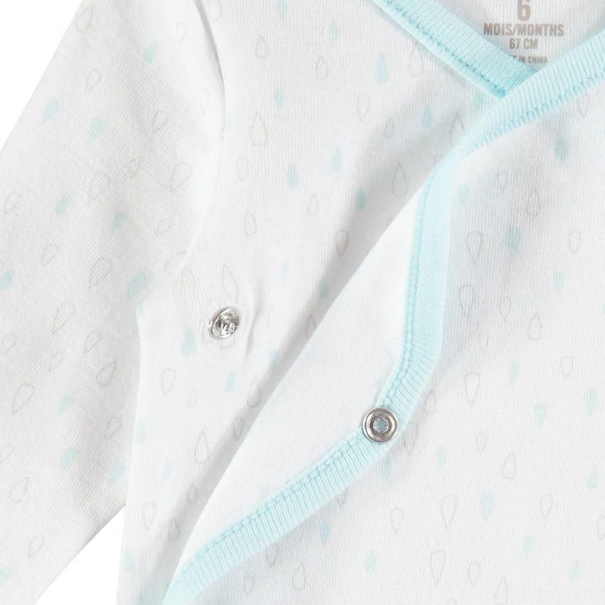 Body manches longues en coton bio à imprimés et rayures - Blanc