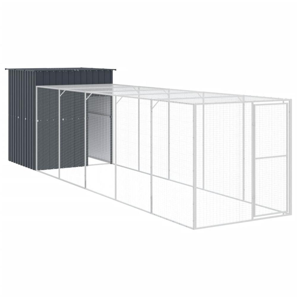 Poulailler avec cour anthracite 165x659x181 cm acier galvanisé