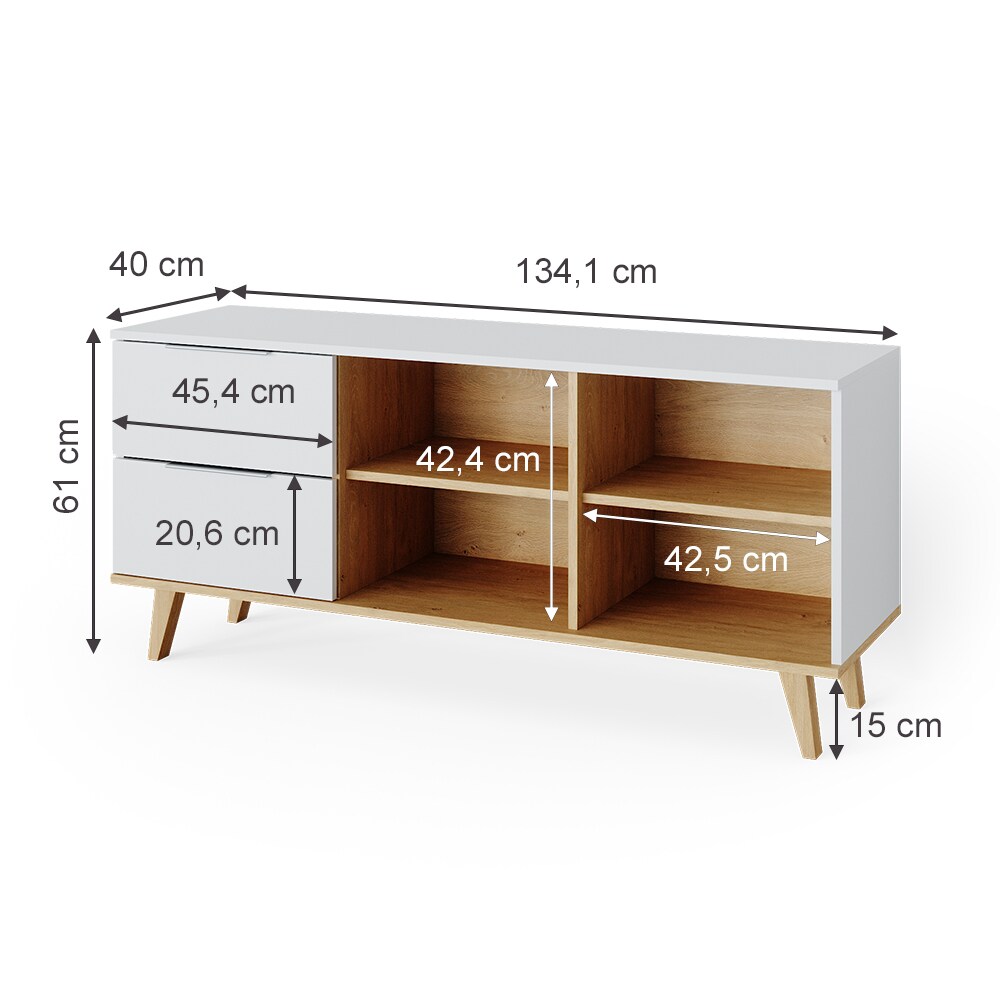 VICCO Lowboard TV-Board Fernsehtisch Nautica Sideboard Skandinavisch weiß Eiche