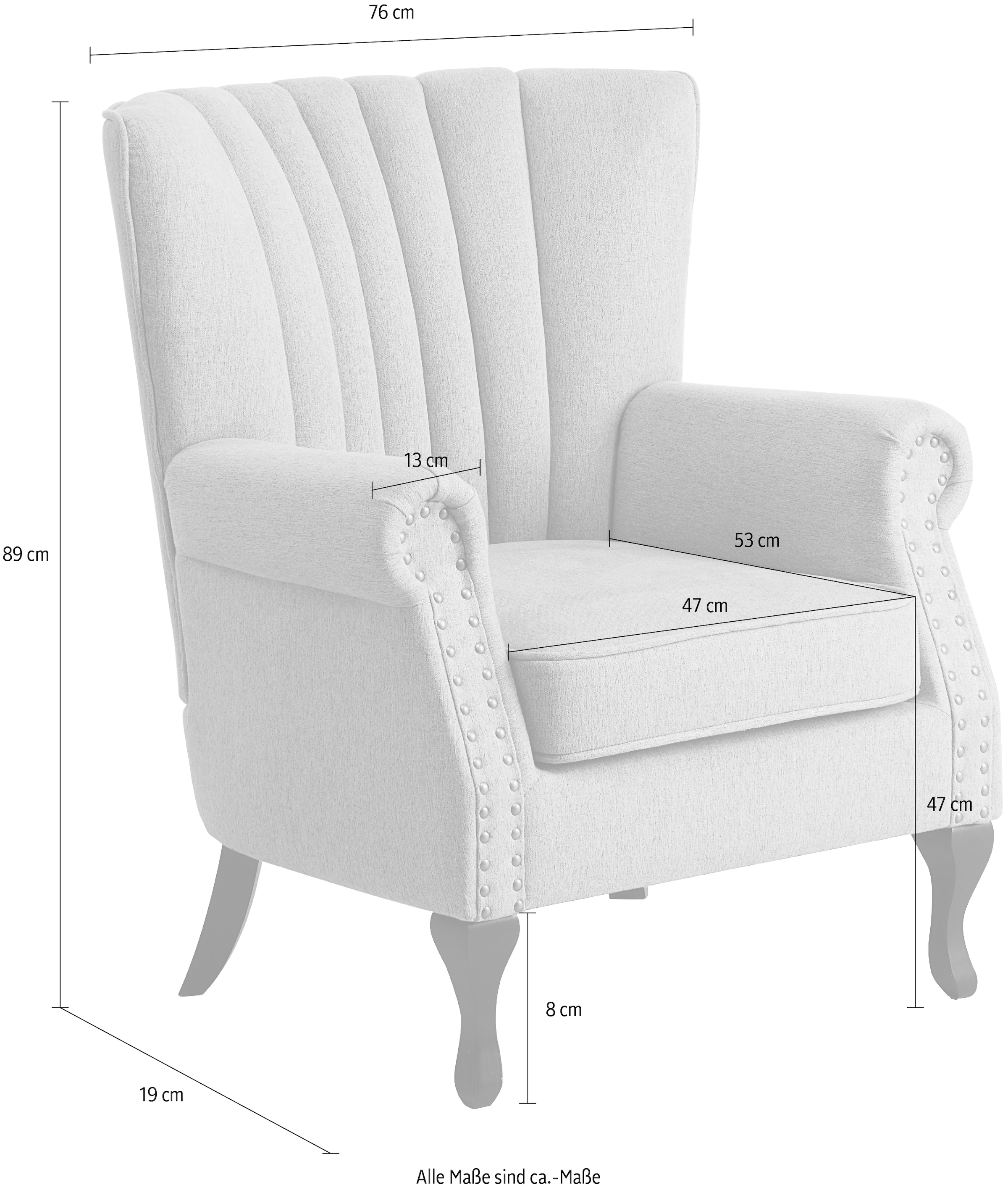 ATLANTIC home collection Sessel »TONI« modern mit Nieten und hoher Rückenlehne