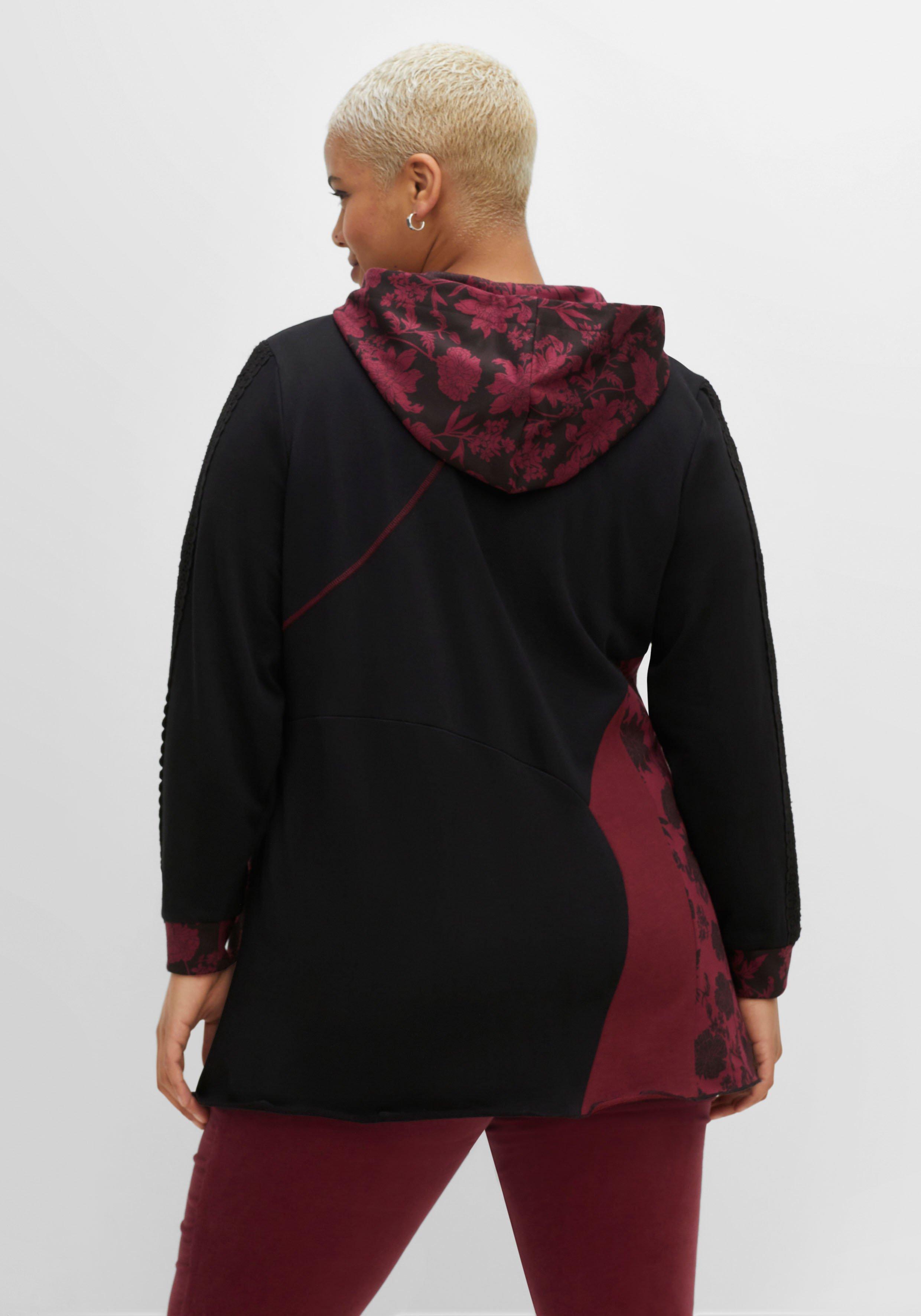 Kapuzensweatjacke in Longform, mit Blumen-Details