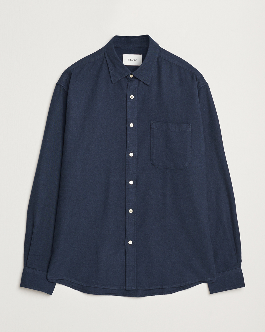 NN07 Deon Flannel Checked Shirt Navy Blue