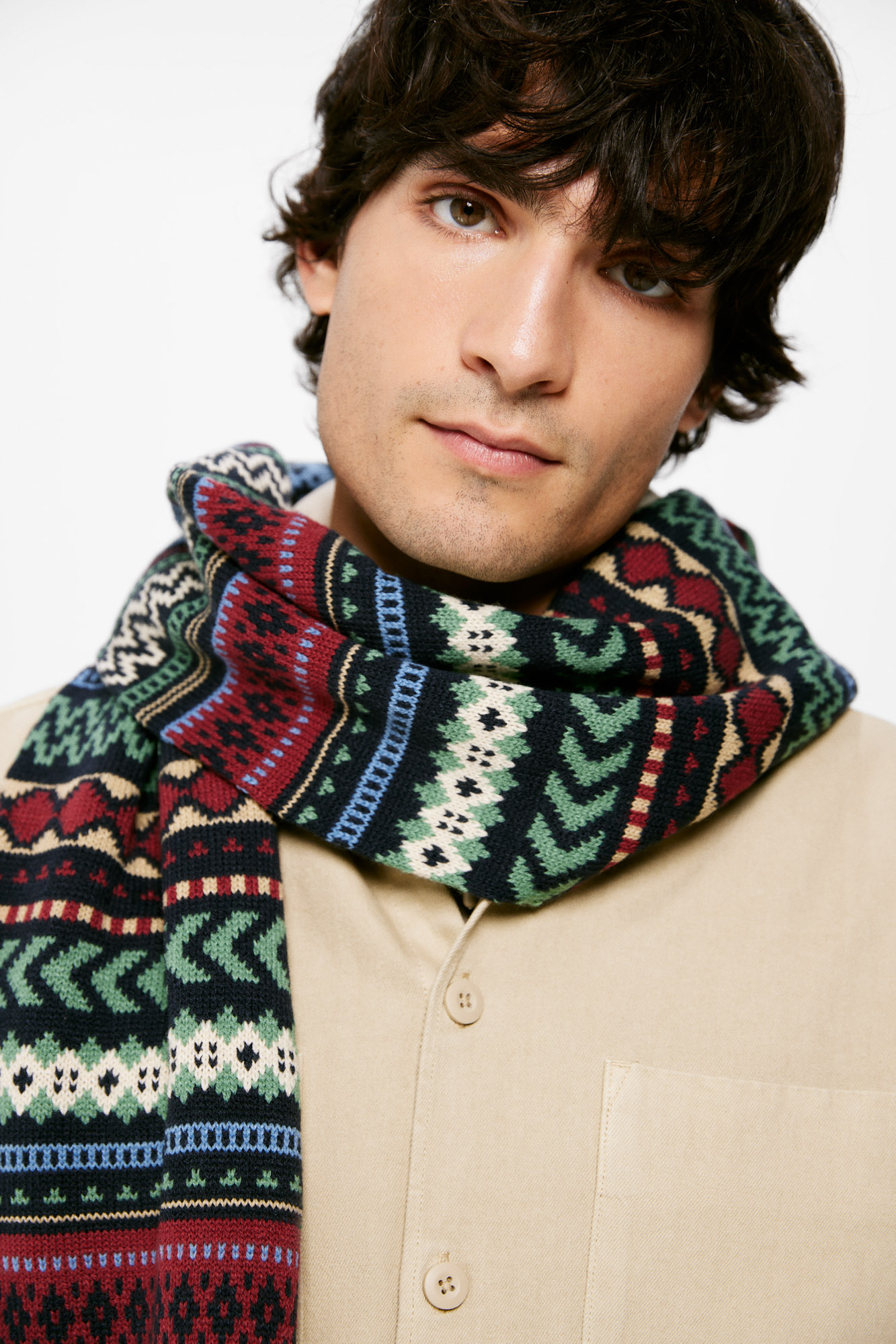 Lenço jacquard azul multicolorido